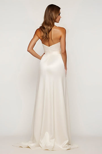 Ivory Sweetheart A Line Sweep Train Wedding Dress with Slit